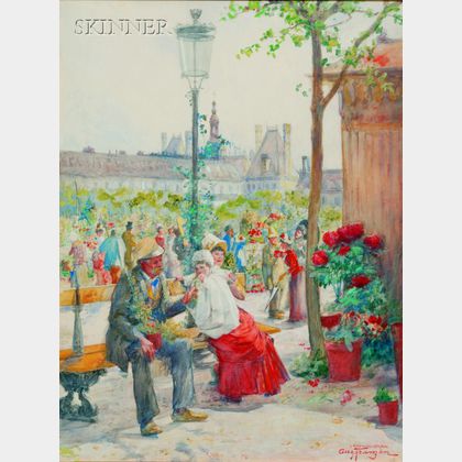 August Franzen (American, 1863-1938) Le Marche au Fleurs de Notre Dame
