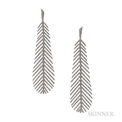 18kt White Gold and Diamond Feather Earrings, Umrao