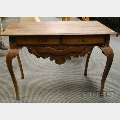 Italian Carved Walnut Two-Drawer Table