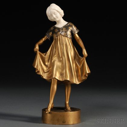 After Peter Tereszczuk (Austrian, 1875-1963) Art Deco Bronze and Ivory Figure of a Girl