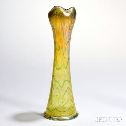 Loetz Gold and Green Iridescent Vase