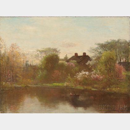 John Joseph Enneking (American, 1841-1916) Pond in Spring, Possibly Hyde Park