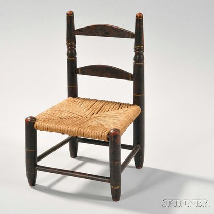 Miniature Dark Brown-painted Rush-seat Chair
