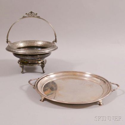 Richard Dimes Sterling Silver Footed Tray and Derby Silver-plated Basket