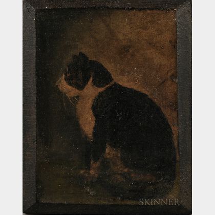 American School, 19th Century Portrait of a Black and White Cat