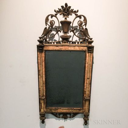 Continental Neoclassical Carved Wood and Alabaster Mirror