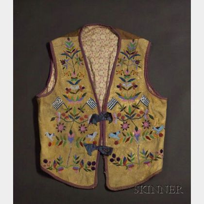 Eastern Plains Beaded Hide and Cloth Pictorial Man's Vest