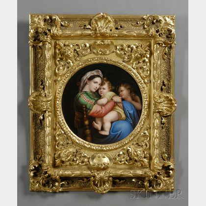 German Painted Porcelain Plaque after Raphael's Madonna Della Sedia