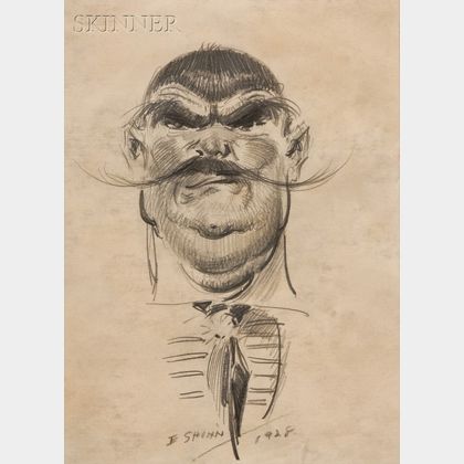 Everett Shinn (American, 1876-1953) Head of a Man with Thin Handlebar Moustache
