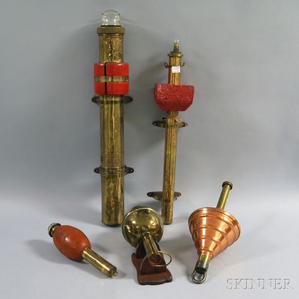 Two Brass Buoy Lights and Three Life Buoys