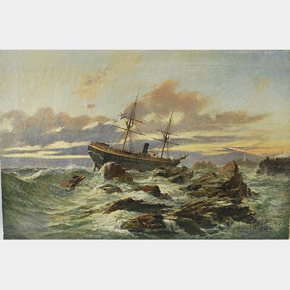 Continental School, 19th Century Dutch Vessel Shipwrecked on a Rocky Coast.