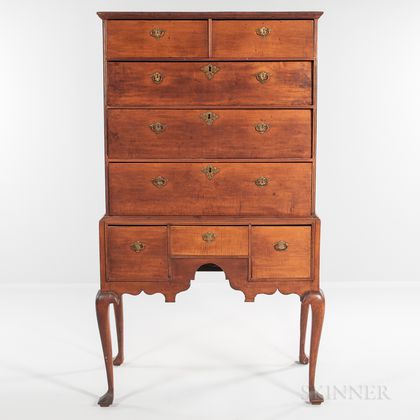 Queen Anne Maple, Tiger Maple, and Pine High Chest of Drawers