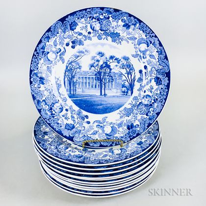 Set of Twelve Wedgwood Blue Transfer-decorated Harvard Dinner Plates