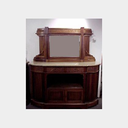 Pair of Continental Art Nouveau Carved Mahogany and Marble-top Sideboards