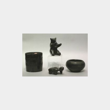 Four Southwest Native American Blackware Pottery Items. 