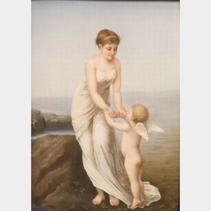 Berlin Painted Porcelain Plaque of Venus and Cupid