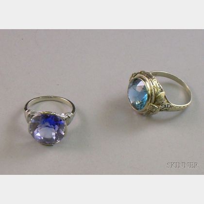 Two 14kt White Gold and Gemstone Rings, size 5 1/2 and 7. 