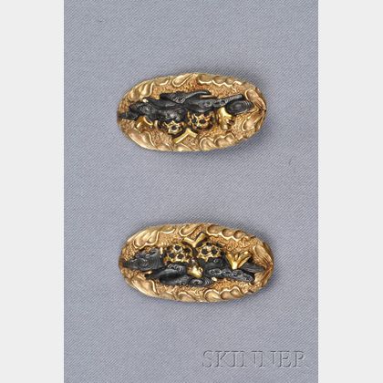 18kt Gold and Shakudo Earclips, Gump's