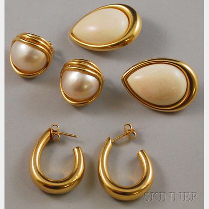Three Pairs of 14kt Gold Earclips
