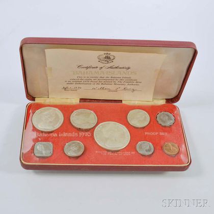 1970 Bahama Islands Cased Nine-coin Proof Set. Estimate $50-70