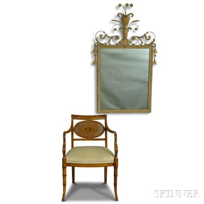 Neoclassical-style Carved and Gilt Mirror and a Georgian-style Paint-decorated Armchair
