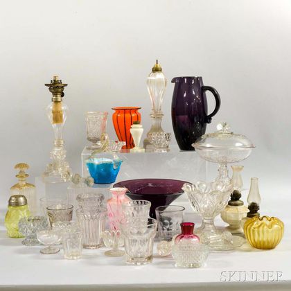 Group of Colored and Colorless Glass Tableware Items