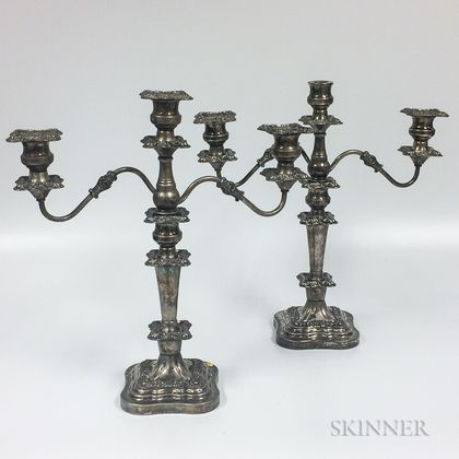 Pair of Silver-plated Three-light Candelabra