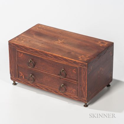 Small Mahogany Veneer and Inlaid Two-drawer Box