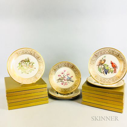 Set of Twelve Boxed Lenox Edward Marshall Boehm-designed Porcelain Bird Plates. Estimate $100-200