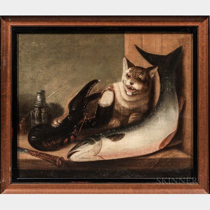 American School, Late 19th Century Cat, Lobster, and Fish
