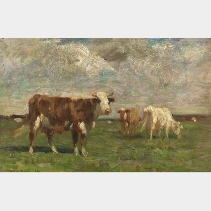 Ogden Wood (American, 1852-1912) Grazing Cattle