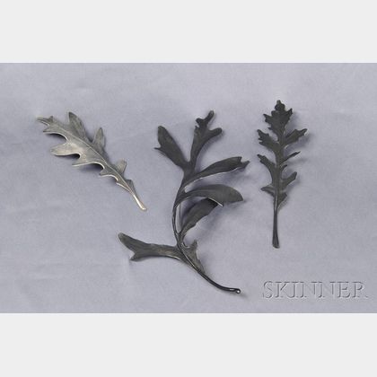 Set of Artist-Designed Patinated Silver Brooches, John Iverson