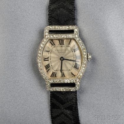 Art Deco Platinum, 18kt Gold, and Diamond Wristwatch, Cartier