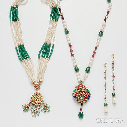Group of Gold Gem-set Jewelry Items