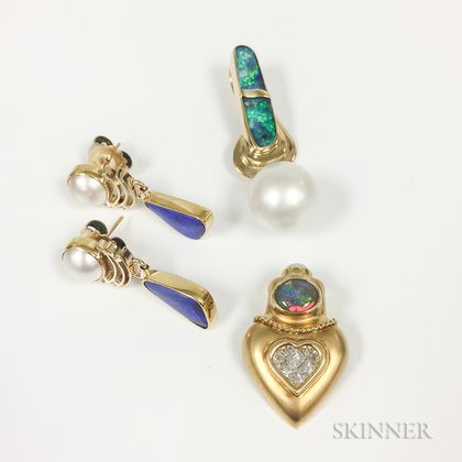 Three Pieces of Gold and Opal Jewelry