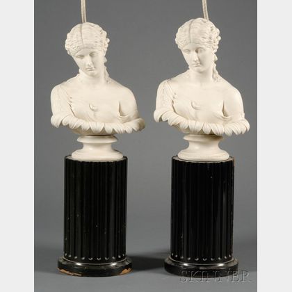 Two Parian Busts/Lamp Bases