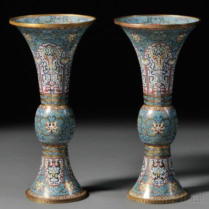 Pair of Cloisonne Gu-shape Vases