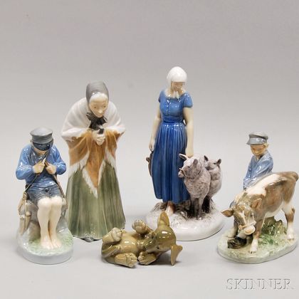 Four Royal Copenhagen Porcelain Figures and a Bing & Grondahl Porcelain Figure