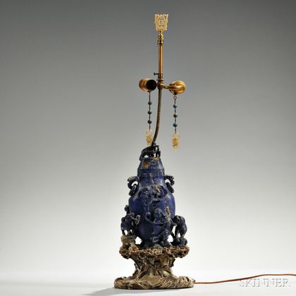 Carved Lapis Lazuli Vase Lamp