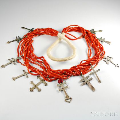 Contemporary Silver and Coral Cross Necklace