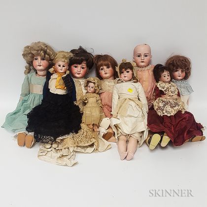 Eighteen Mostly German Bisque Head Dolls