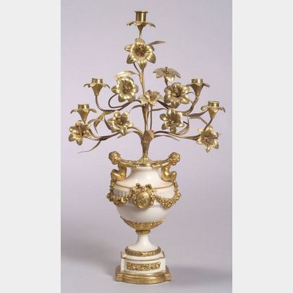 Louis XVI-style White Marble and Ormolu Five Light Candelabrum