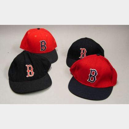 Four 1980s Boston Red Sox Game Used Hats, Assorted Batting Gloves and Wristbands. 