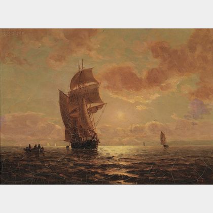 Thomas Clarkson Oliver (American, 1827-1893) Ships Under a Luminist Sky.