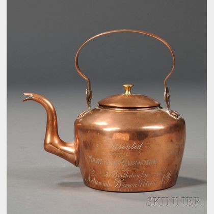 Small Copper Teapot with Engraved Presentation