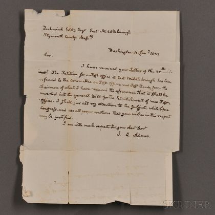 Adams, John Quincy (1825-1829) Autograph Letter Signed, 10 January 1832.