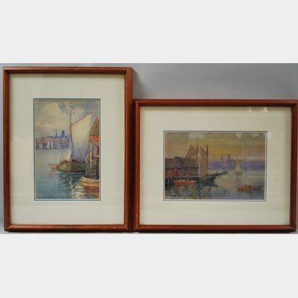 John A. Cook (American, 1870-1936) Two Framed Watercolors of the Gloucester Waterfront.