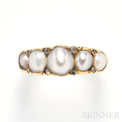 Antique 18kt Gold, Pearl, and Diamond Ring