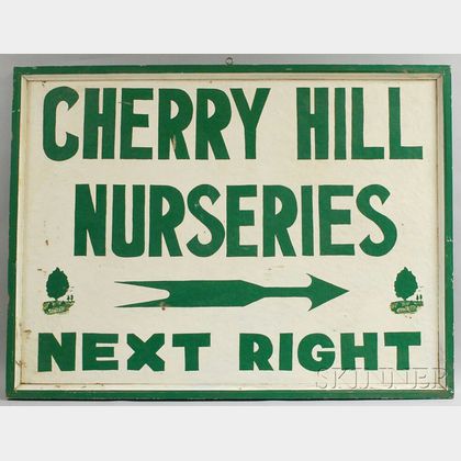 Green- and White-painted Cherry Hill Nurseries Sign