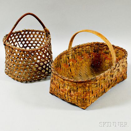 Two Small Woven Splint Handled Baskets
